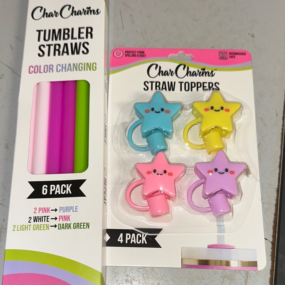 Color Changing Tumbler Straws and Star Straw Toppers Set